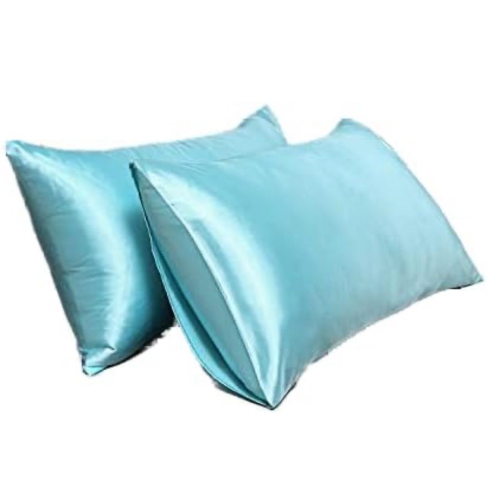 Satin Pillowcases,for Hair and Skin with Envelope Closure, king S Set of 2 Aqua